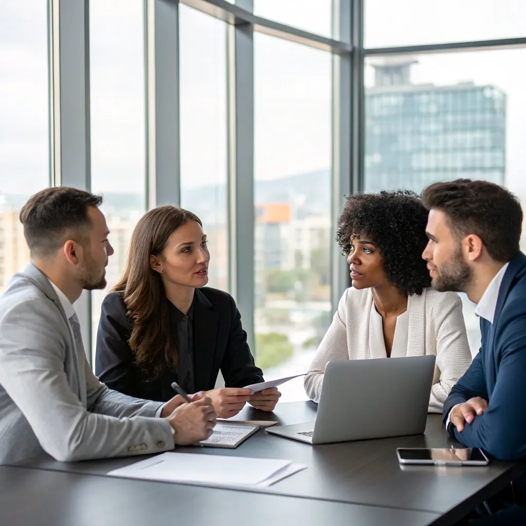 Professional team members discussing