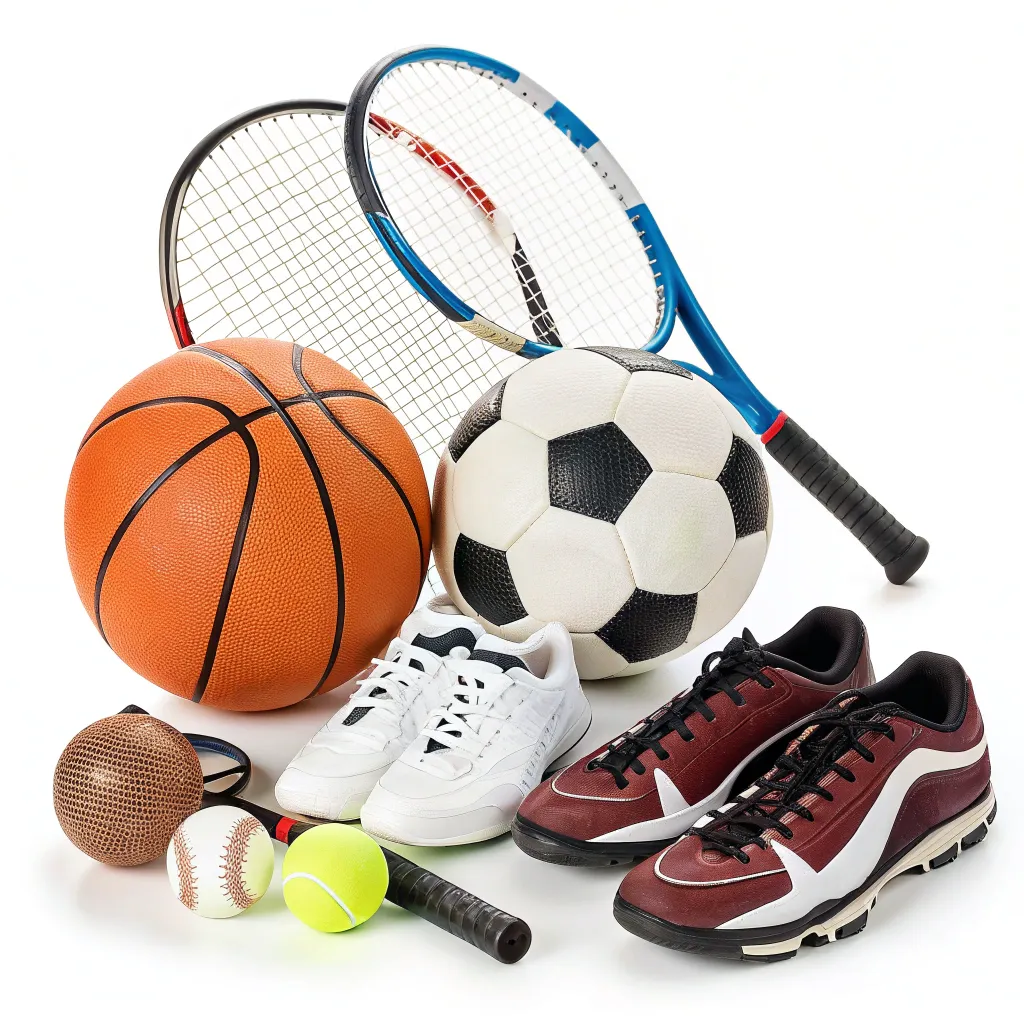 Display of various sports equipment